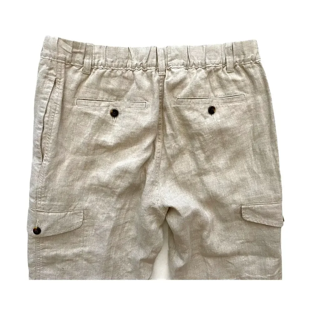 Caribbean Roundtree Yorke Nwt Natural Khaki Linen Drawstring Cargo Pants 46 x 32